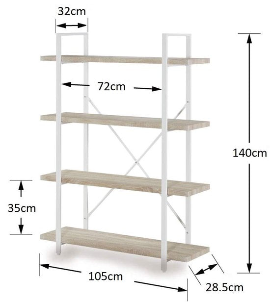 Wandkast Stoer - open boekenkast - industrieel design - 140 cm hoog wit