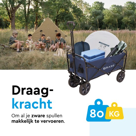 BRASQ Bolderkar Opvouwbaar - 100 Liter - 80 KG Draagkracht - Draaibare wielen mét rem - 90x51x100 CM - Verstelbare hendel - Inklapbare Bolderwagen - Compact – Blauw
