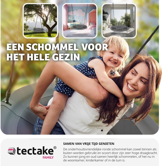 tectake® - Nestschommel - Mandschommel draagvermogen van max. 300 kg - Schommel voor kinderen en volwassenen - Tuinschommel voor buiten of hangstoel voor binnen - Speelgoed voor in de tuin of kinderkamer - Ø 100 cm