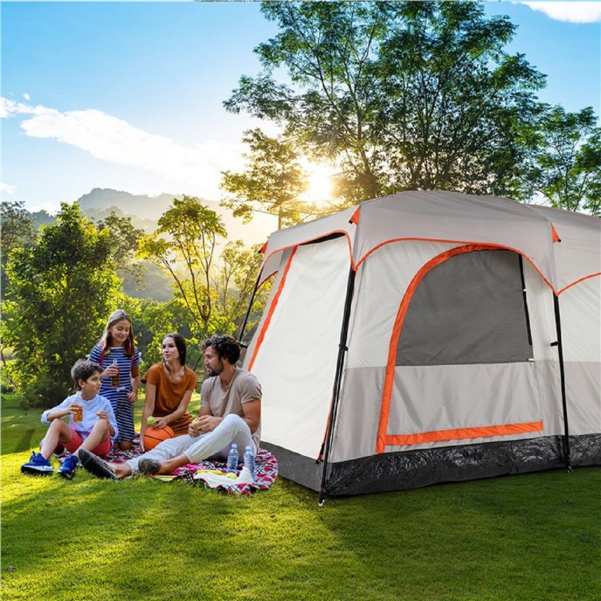 Coast Kampeertent voor 6 personen - 2 kamers met scheidingswand - regenhoes en gaasramen - grijs