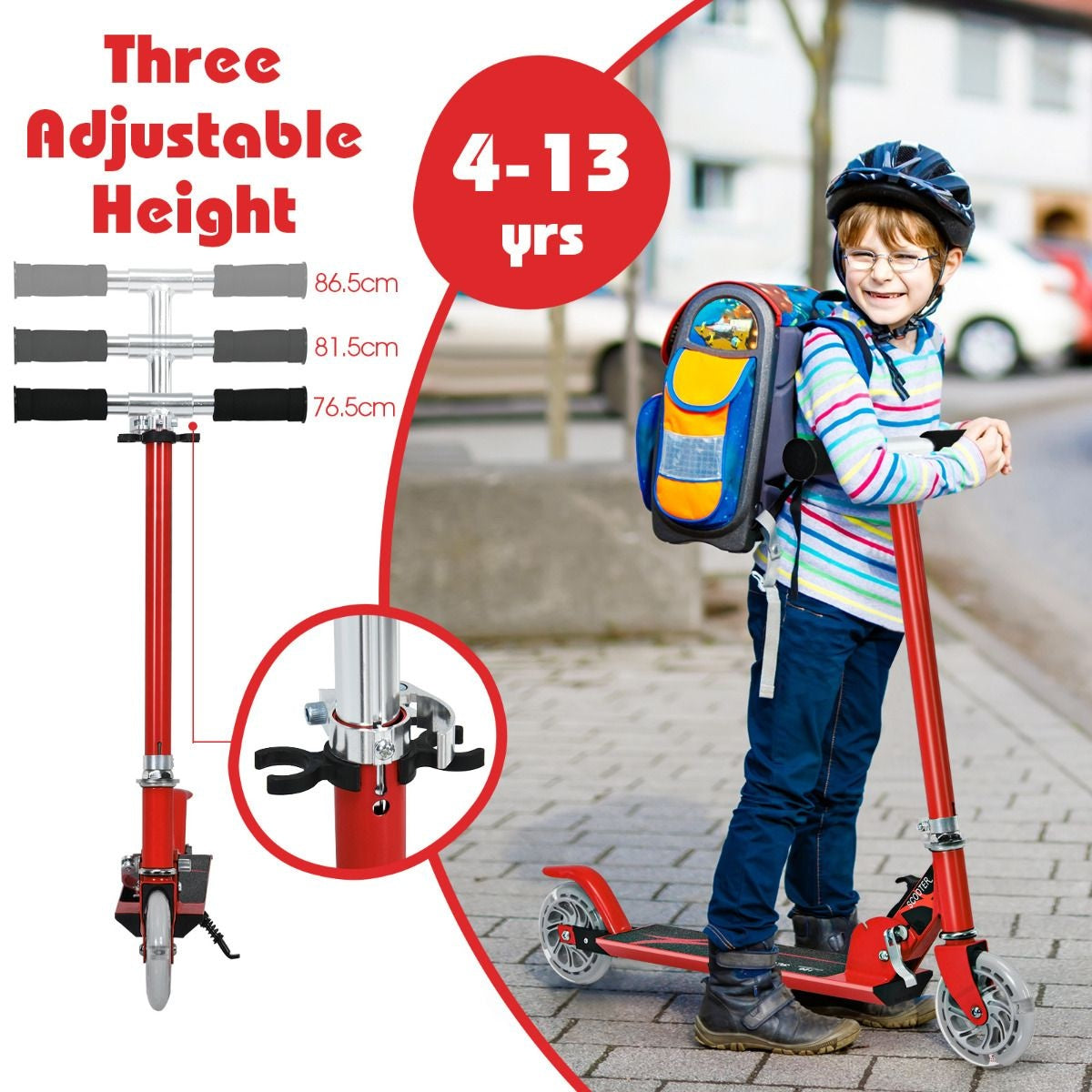 Coast Opvouwbare - LED Verlichte Wielen - Hoogte Verstelbaar 63-86,5cm - Rood
