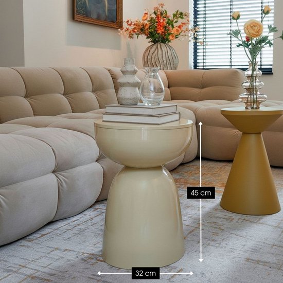 Mica Decorations Elliot Bijzettafel - Bijzettafel Rond H45 x Ø32 cm - Bijzettafeltje voor Woonkamer of Slaapkamer - Ideaal als Plantentafeltje - IJzer met Poedercoating - Beige