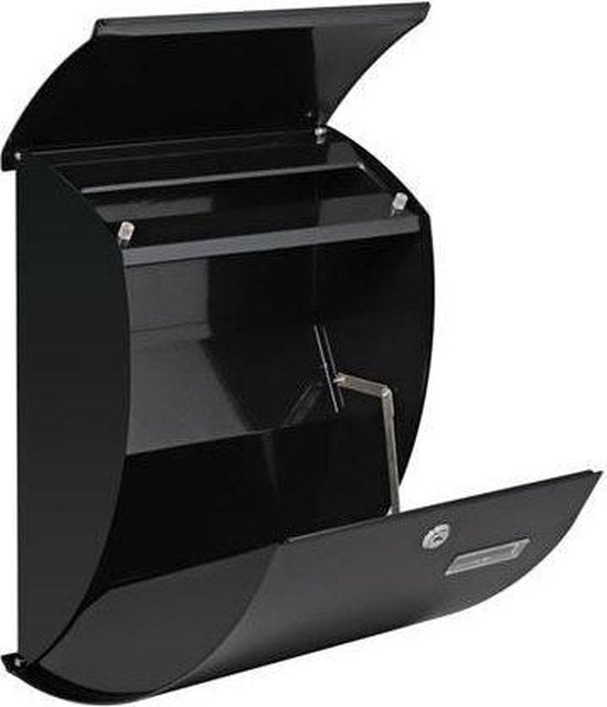 Perel Brievenbus Nice, wandmontage, gebogen front, met naamplaatje, incl. 2 sleutels, afmetingen (H x B x D) 40 x 31 x 16 cm, zwart