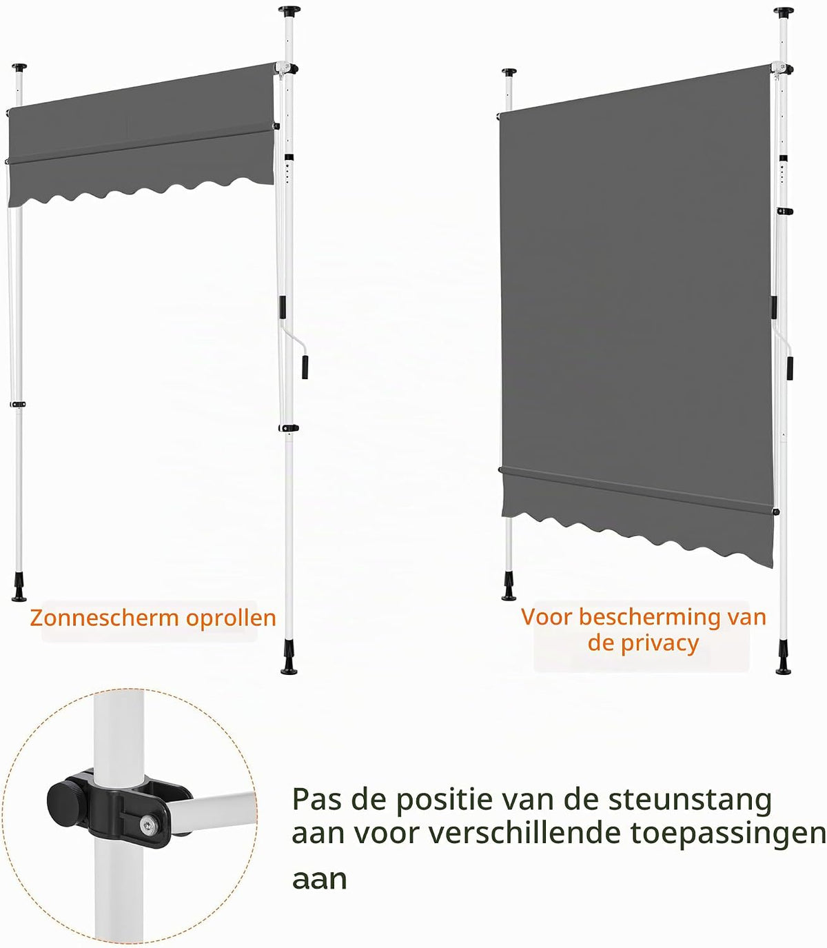 Yaheetech Klemzonnescherm met handslinger - Zonder boren - 150 x 180 cm - Donkergrijs