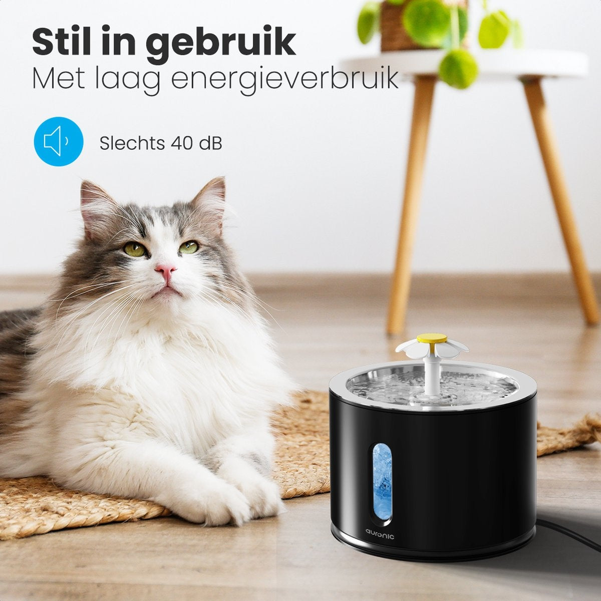 Auronic Drinkfontein voor Katten en Honden - 2,4L - Incl. 4 Filters en 2 Borstels - Zwart