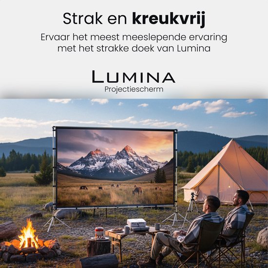 Lumina® Projectiescherm 100 inch – Beamer Scherm met Statief – Kreukvrij – Opvouwbaar – Met Draagtas – Voor Binnen & Buiten