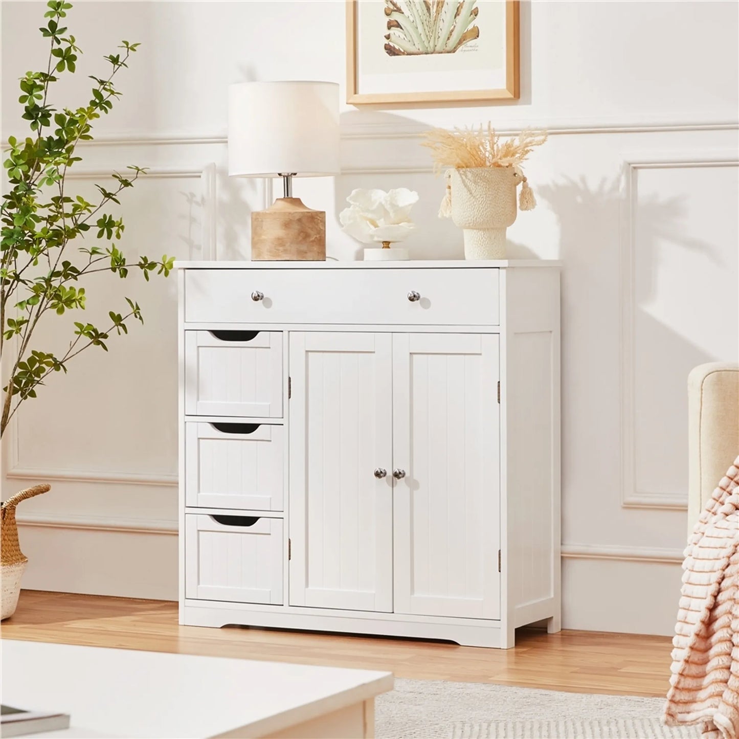 Yaheetech Badkamerkast Met 4 Lades En 1 Kastdeur – Voorzien Van Verstelbare Plank En Anti-kantelset En Waterafstotende Coating – Voor Badkamer En Woonkamer – Wit Mdf – 81 x 30 x 81,5 cm