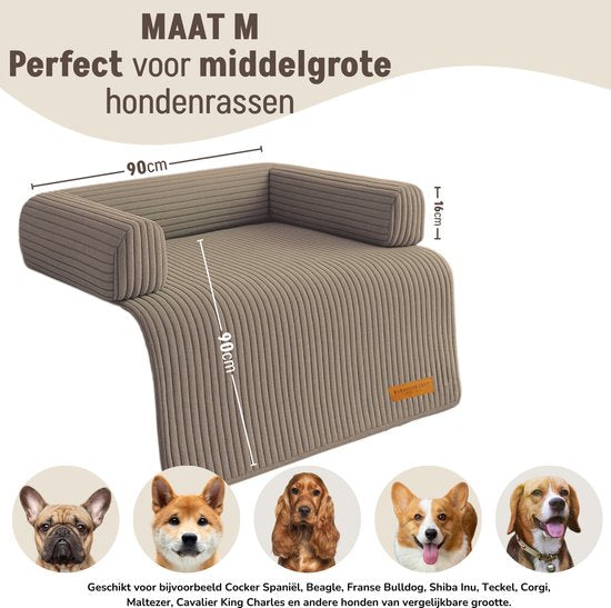 By Cee Cee Origineel Hondendeken Bank – Hondenkleed Bank - Hondenmand - Premium - Volledig Afritsbaar - Ribstof - Bruin - 90x90 - Maat M