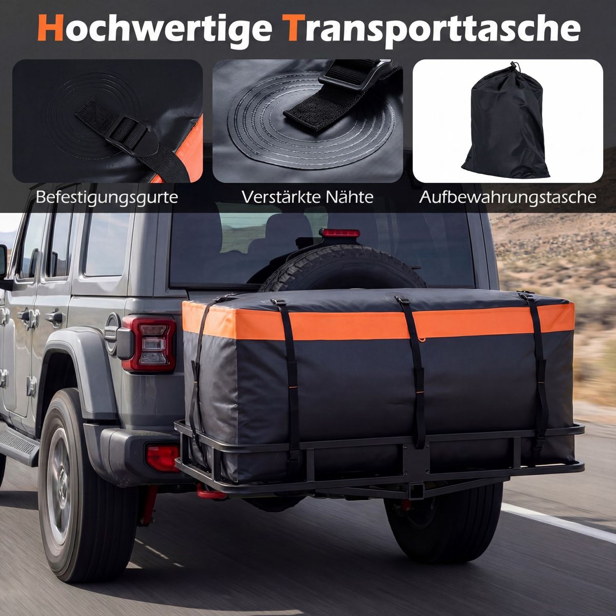 Coast Dakkoffer voor trekhaak - waterdicht - 550 liter - oranje/zwart