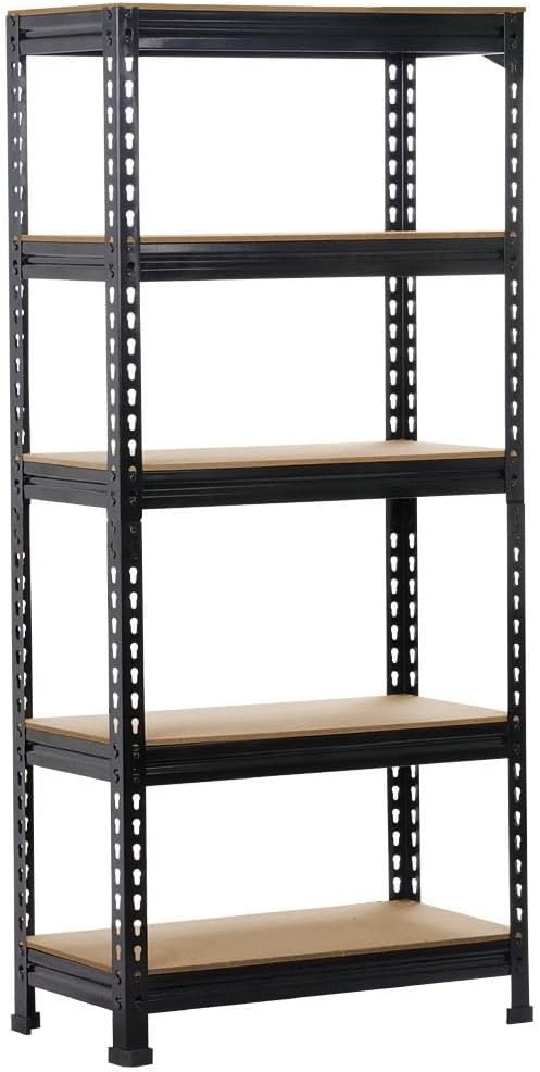 Yaheetech Industriële Opbergrek met 5 Verstelbare Planken - Zwart - 70x30x150 cm