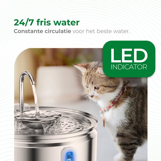 Selectedpets Drinkfontein kat RVS - Kattenfontein - Inclusief filter - 3.2L inhoud