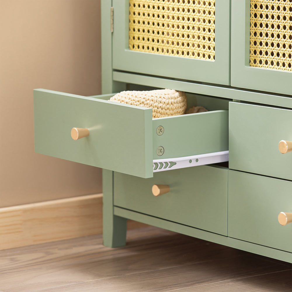 SoBuy® FSB72-GR Schoenenkast - Met 4 Lades En 2 Deuren In Ploy Rattan - 70 x 34 x 90 cm