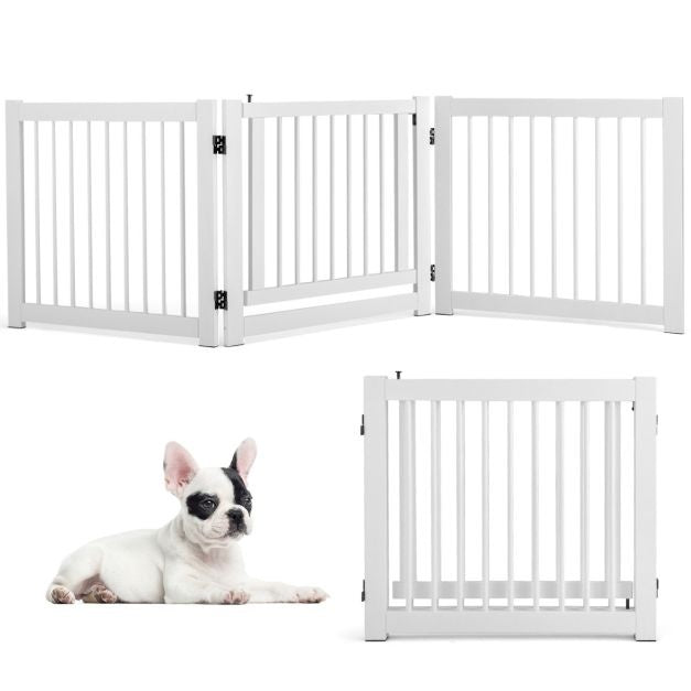 Coast opvouwbare driedelige barrièregrillehonden met poort gemaakt van dennenhout voor deuren / trappen 61 cm hoog wit