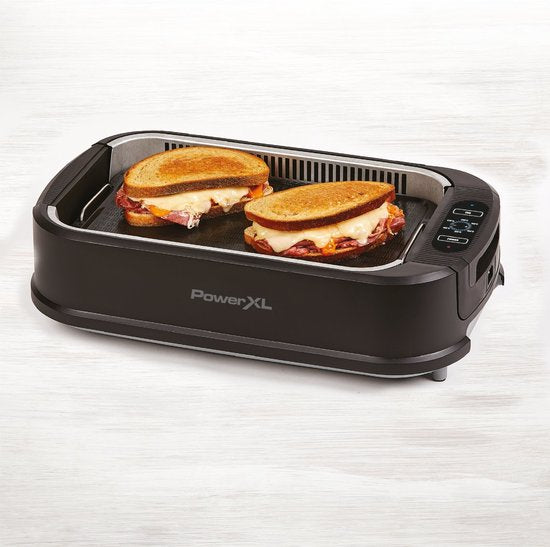 PowerXL Smokeless Grill- Elektrische Grill - Rookloos & geurloos grillplezier - met grillplaat & aromafunctie - antiaanbaklaag - met thermoglas deksel - binnengrill - 1500 Watt - Mail Order Edition