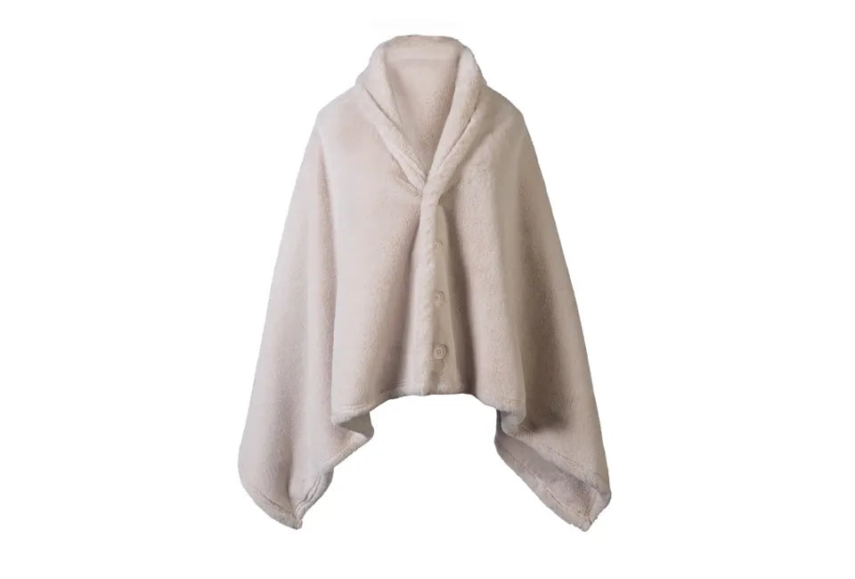 Merkloos Damesponcho/Cape One Size - Imitatiebont - Ultrazacht - Beige/Blauw