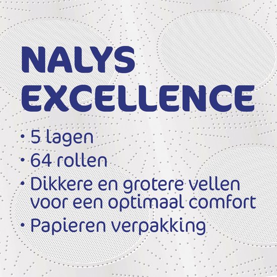Nalys Excellence Toiletpapier - 64 rollen - Wit Maxi Vellen wc papier (5-laags) - Voordeelverpakking - papieren verpakking