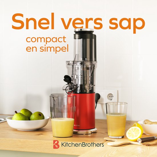 KitchenBrothers Slowjuicer - Verticaal - Juicer - Groenten en Fruitpers - 80 mm - 750 ml - Rood