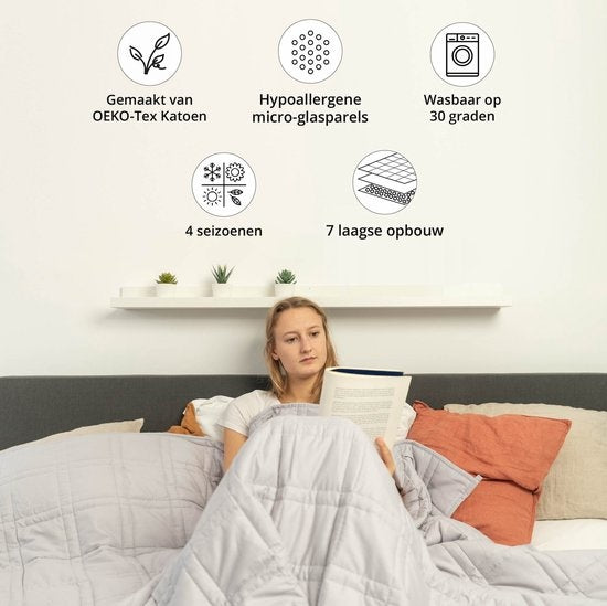 EL-Life Verzwaringsdeken 7kg 150 x 200cm - Zwaartedeken - Weighted Blanket - Verzwaarde Deken - OEKO-TEX Katoen - Lichtgrijs