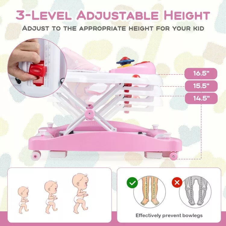 Coast Baby Loopwagen - Opvouwbaar - 6 x 1 - Verstelbaar hoogte -  71 x 61 x 50 cm - Roze