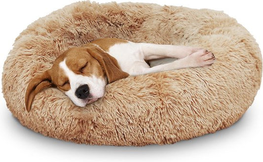 Peaceful Pooch M - pluizig hondenbed - 76cm diameter - opvouwbaar - in verschillende maten. Kattenbed - wasbaar - uitneembare vulling - ontspant gewrichten en spieren - anti-slip noppenbodem