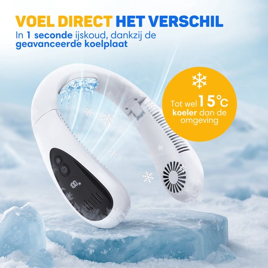 Vulpes Goods® Tech - Nek Ventilator met Koelelement - Oplaadbaar & Geruisloos - Draagbare Gezichtsventilator - 3 Standen met Extra Koeling - ELITE Versie