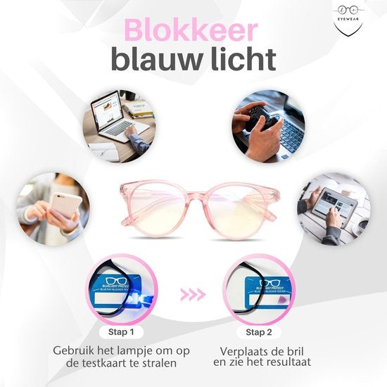 LC Eyewear Computerbril - Blauw Licht Bril - Blue Light Glasses - Beeldschermbril - Unisex - Transparant Roze