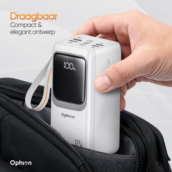 Ophion® Powerbank PRO 50.000 mAh – 7 Oplaadpoorten – Quick charge - Snellader 22.5 W voor USB-C, USB-A, Micro-USB - Inclusief Kabel – Noodpakket - Wit