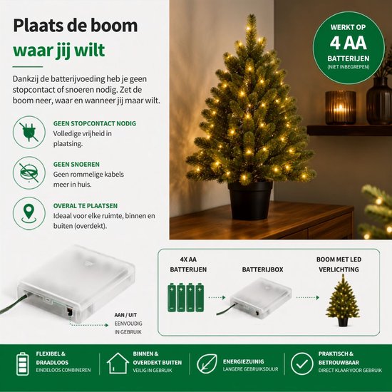 Black Box Trees Nagoya Kunstkerstboom met Verlichting - Kunstboom H90 x D42 cm - Kunst Kerstboom in Kunststof Pot - Kerstdecoratie voor Binnen - met Batterij en Timer - 175 Tips - Groen