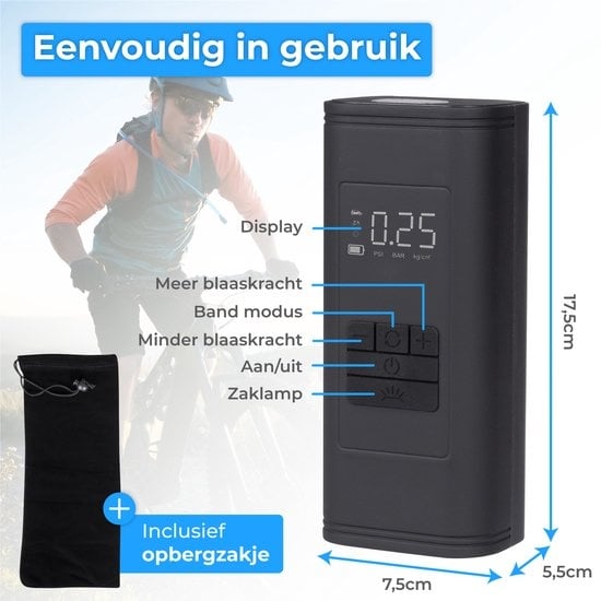 Nuvance - Compressor Bandenpomp - 4000mAH - Elektrische Fietspomp - Luchtcompressor voor Auto, Scooter, Fiets, Bal en Luchtbed - Inclusief opzetstukken - Zaklamp - PRO