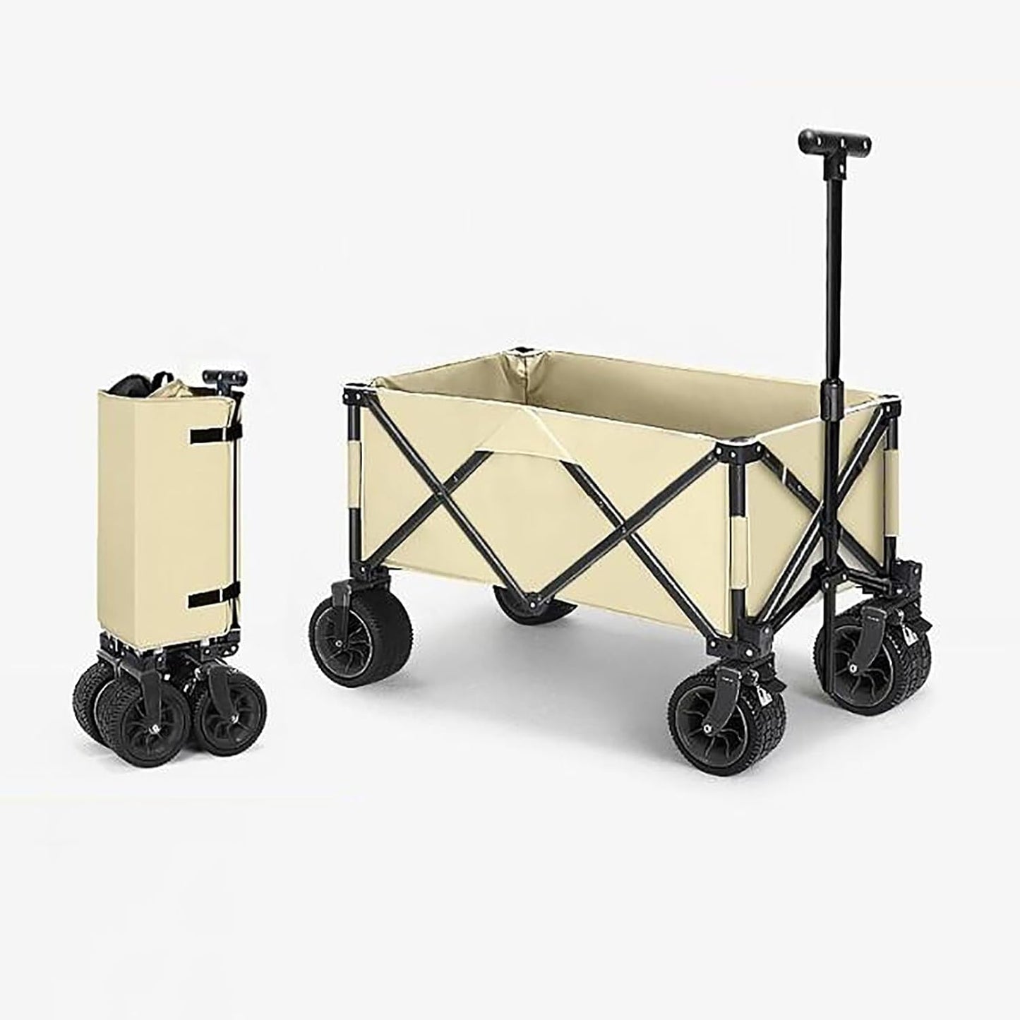 Beige Opvouwbare Bolderkar 150 L - 150 kg - All-Terrain Wielen - Verstelbaar Handvat