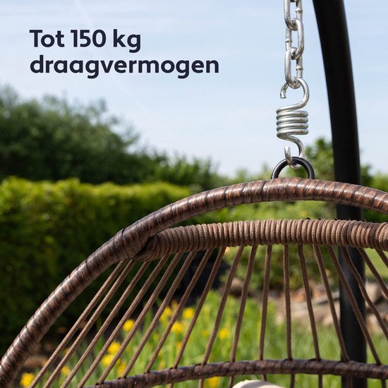 Vita5 Egg Hangstoel – Voor Binnen en Buiten – tot 150kg – Opvouwbaar - Incl. Standaard & Kussen – Cocoon Stoel - Crème Wit