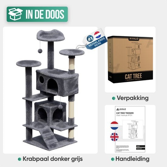 Avalo Krabpaal Voor Katten Met 7 Niveaus - 137x50x50 CM - Donkergrijs