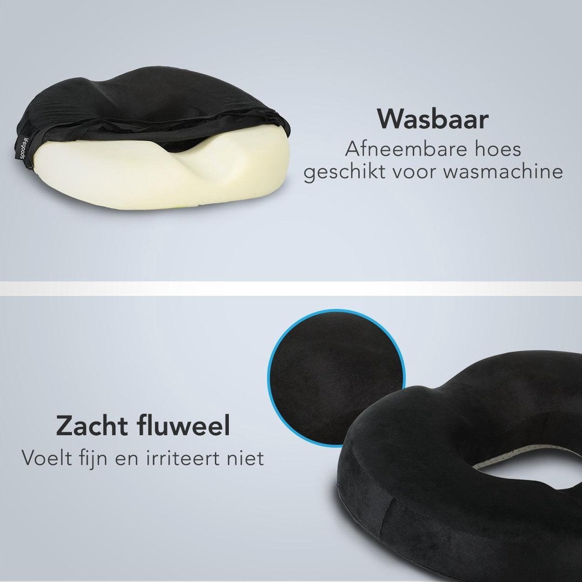 LifeGoods Donut Zitkussen – Ergonomisch Stoelkussen – U-vorm – Wasbare Hoes – Zwart