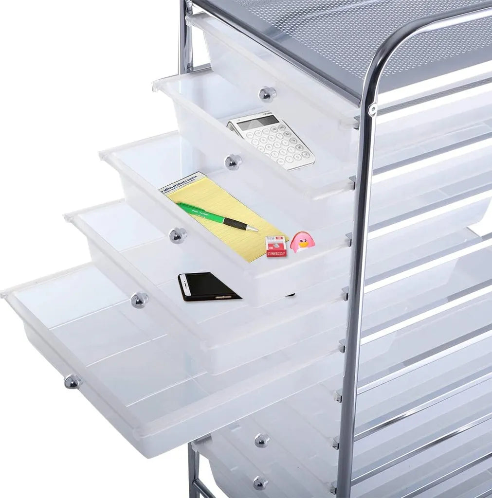 Coast Rollende Opbergkast – Incl. 10 Laden & Legplank – 33 x 37 x 86 cm – Transparant