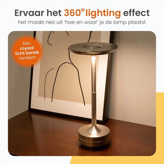 Goliving Tafellamp Oplaadbaar – Draadloos en dimbaar – Moderne touch lamp – Nachtlamp Slaapkamer – Spatwaterbestendig – 27 cm – Zilver