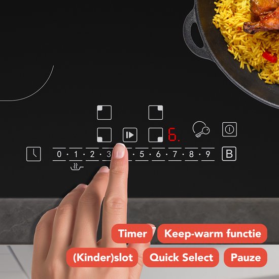 KitchenBrothers - Inductiekookplaat Inbouw - 70 cm - 4 Kookzones (2800W Per Zone) - Flex-zone & Turbo Boost - Glas & Keramiek - Zwart