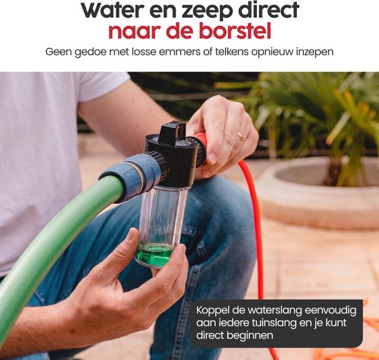 Infinity Goods Telescopische Wasborstel 7,5m - Ramenwasser - Raamtrekker - Zeepdispenser - Waterdoorvoer - Zwart/Rood