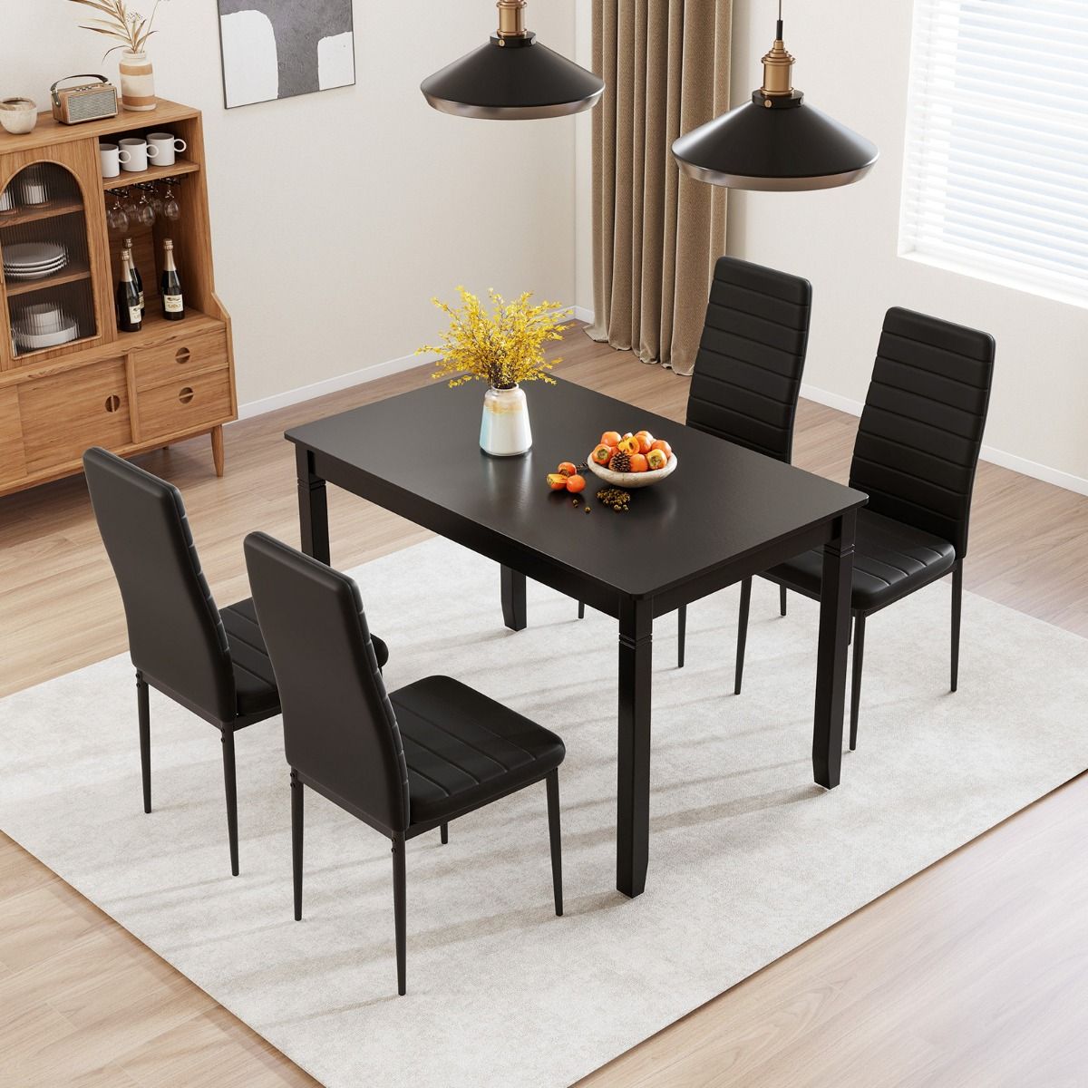 Coast Eetkamerstoelen Set van 4 - Kunstleer - Metalen poten - Zwart