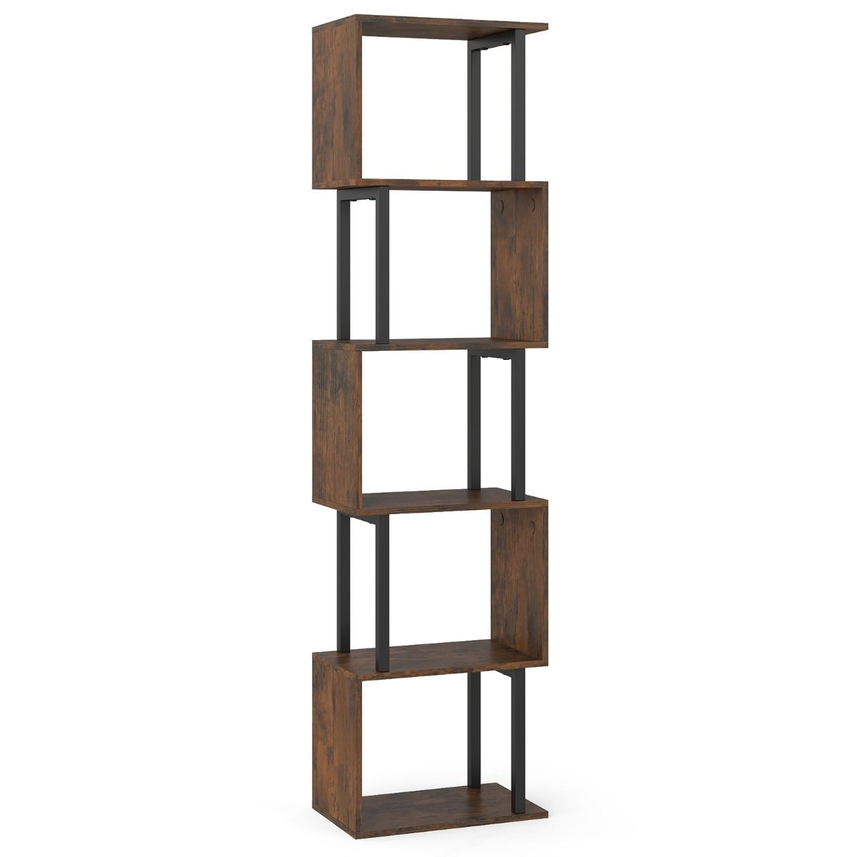 Coast Boekenrek met 5 planken - geometrisch ontwerp - metalen frame - zwart/rustiek bruin