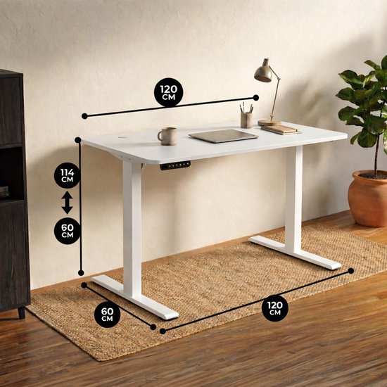 Bayt Zit Sta Bureau - Elektrisch Bureau - In Hoogte Verstelbaar Bureau - 120 x 60 cm - Wit