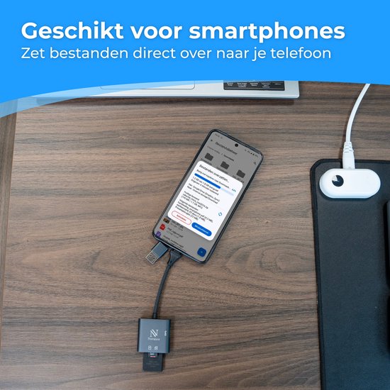 Nuvance SD Kaart Lezer - SD Card Reader - 3 in 1 - SD Kaartlezer - USB C & USB A - Micro SD Kaart Lezer - TF kaart