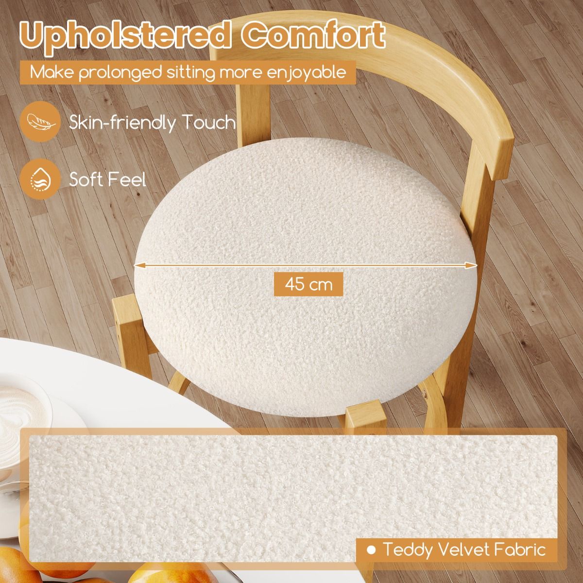 Coast Barkrukken Set van 2 - met rugleuning en voetsteun - teddyvelours zitting - zithoogte 62 cm - natuur en beige