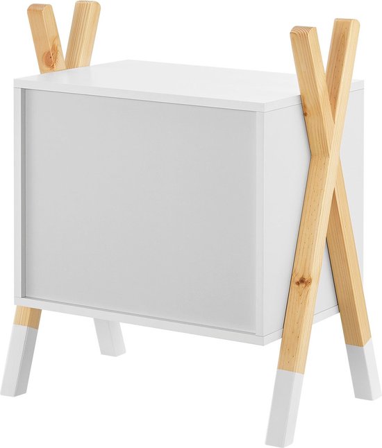 Houten Nachtkastje / Kindernachtkastje Jamie - Wit / Houtkleur - 1 Lade