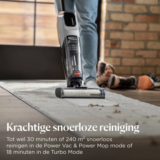 BISSELL CrossWave® OmniForce™ Select Vloerreiniger - Draadloze Stofzuiger met Dweilfunctie - Vlekkenreiniger voor Harde Vloeren - Snoerloze Steelstofzuiger - 2 in 1 Vacuum Cleaner met LED - Extra Krachtig 31aW - ZeroGap Technologie™ - 3912N