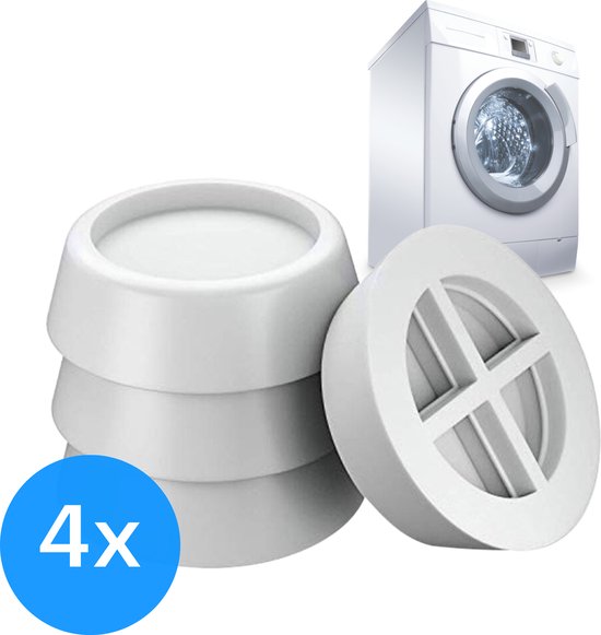TIKKENS Trillingsdempers Wasmachine/Droogkast - Set van 4 stuks - Trillingsmat - Voetjes Droger - Demper - Anti Vibratie - Antislip Rubber - Wit