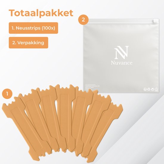 Nuvance Neusstrips 100 Stuks - Neuspleisters - Bruin - Anti Snurk Pleisters - Neusspreider - Snurken - Betere Ademhaling