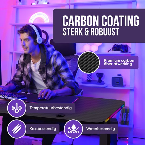 Avalo Gaming Bureau - 160x100x75 CM - L Vormig Hoekbureau - Game Desk Met LED Verlichting - Tafel - Zwart - Hoek Rechts