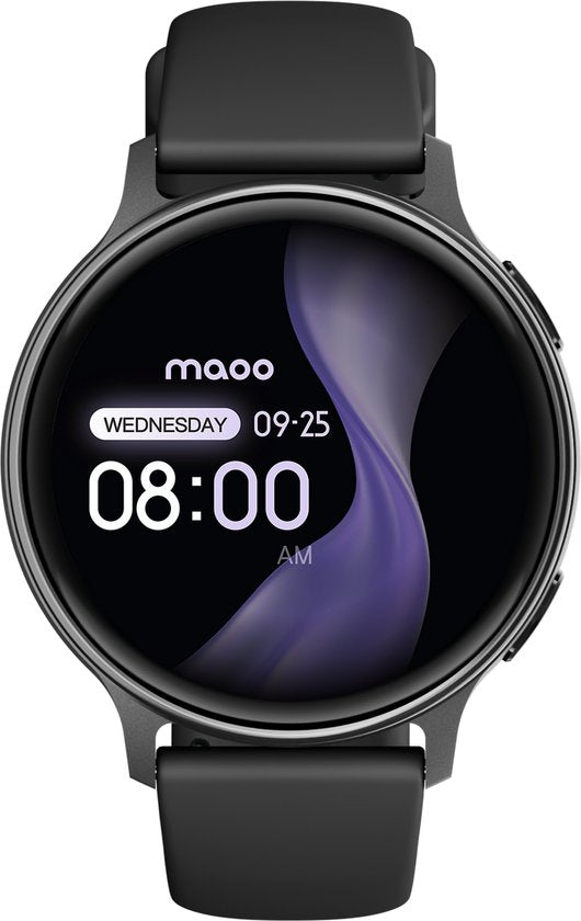 Maoo Ventura 2 - GPS Smartwatch Dames - AMOLED - Siliconen, Leren en Sportbandje - Stappenteller - Hartslagmeter - Slaapmonitor - Belfunctie - AOD - Multisport - Geschikt voor Android en iOS - Zwart