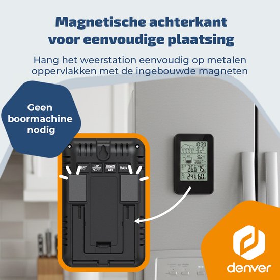 Denver Weerstation - Binnen & Buiten - Hygrometer - Regenmeter - Temperatuur - Weersvoorspelling - Radiogestuurd - Draadloze buitensensor - WSR560