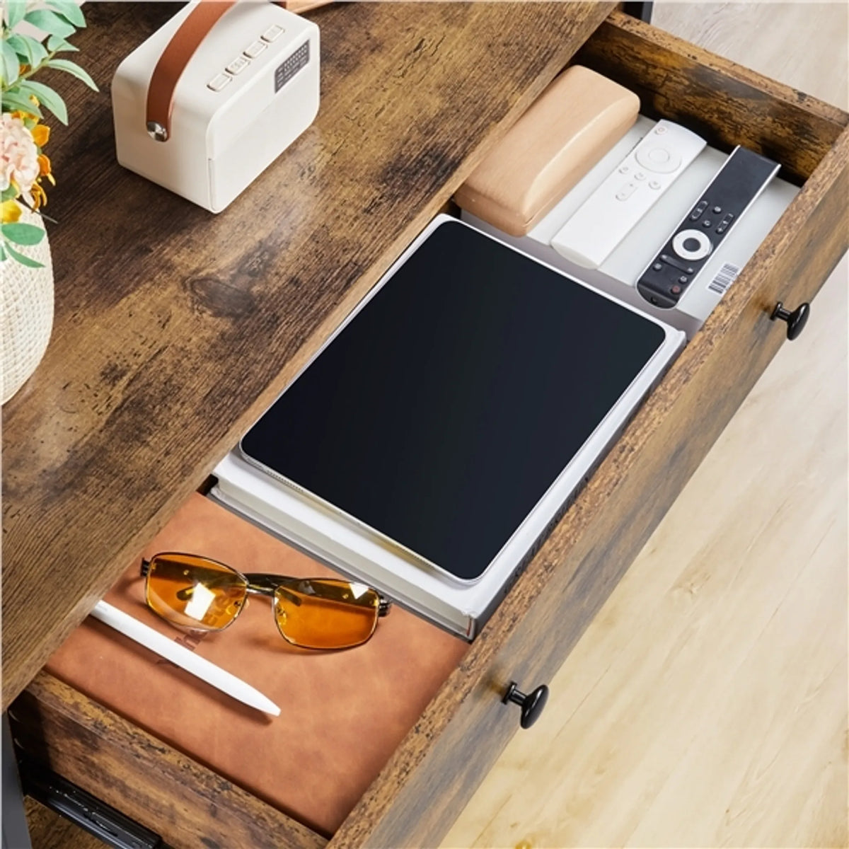 Yaheetech Smalle consoletafel met lade en 2 planken - 80 x 29,5 x 81 cm - Roestbruin